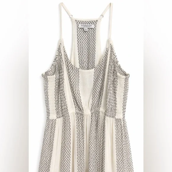 Liverpool Los Angeles Maxi Dress L Cream Black Boho Tiered Flowy Racerback NWOT - Picture 3 of 6